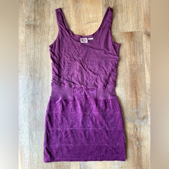 Juicy Couture Ribbed Waist Bodycon Mini Dress Purple Tank Style Size S Y2K - Picture 1 of 5